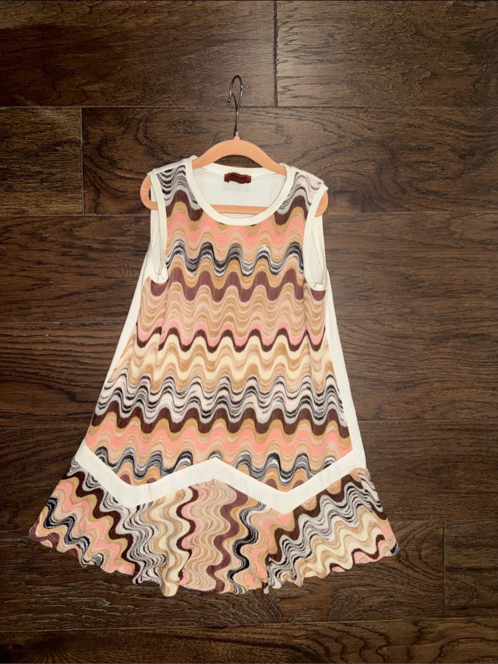 Missoni Girls Wave-Pattern Knit Dress in Pink, Brown, Cream